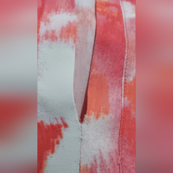 3 X$20 Natori Red and Orange Abstract Shirt Dress V neck Pockets Size M - Picture 14 of 14